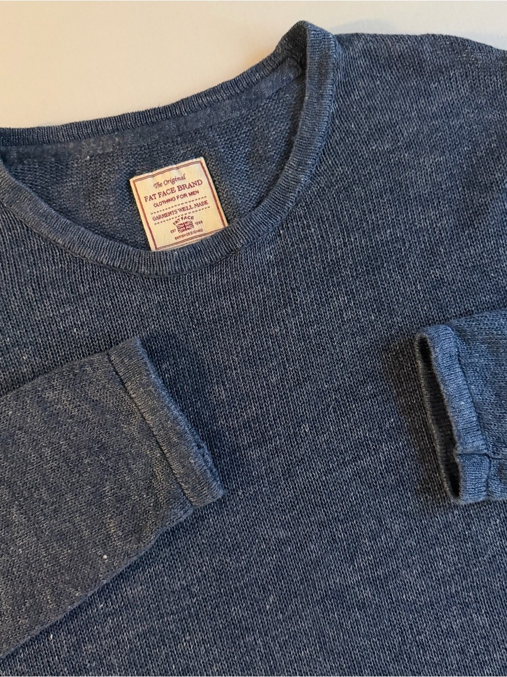 Fat Face 100% Linen Sweater Men L Knit Roll Hem Grandpa Fisherman Golf Preppy